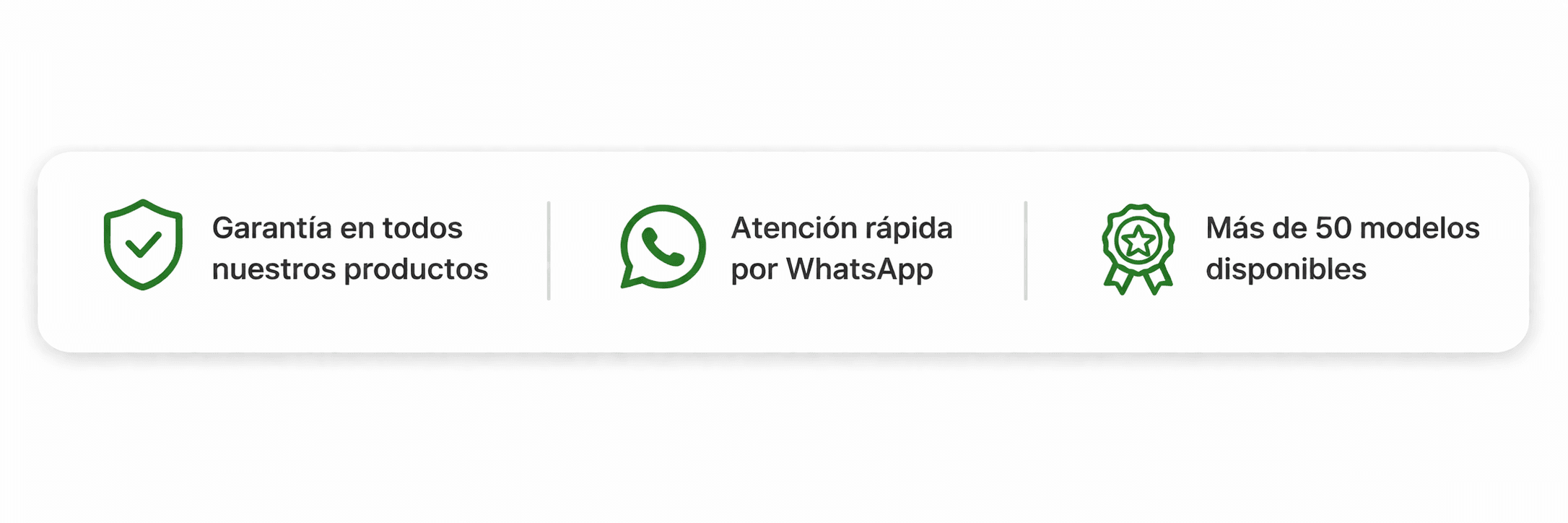 Garantía en todos nuestros productos · Atención rápida por WhatsApp · Más de 50 modelos disponibles